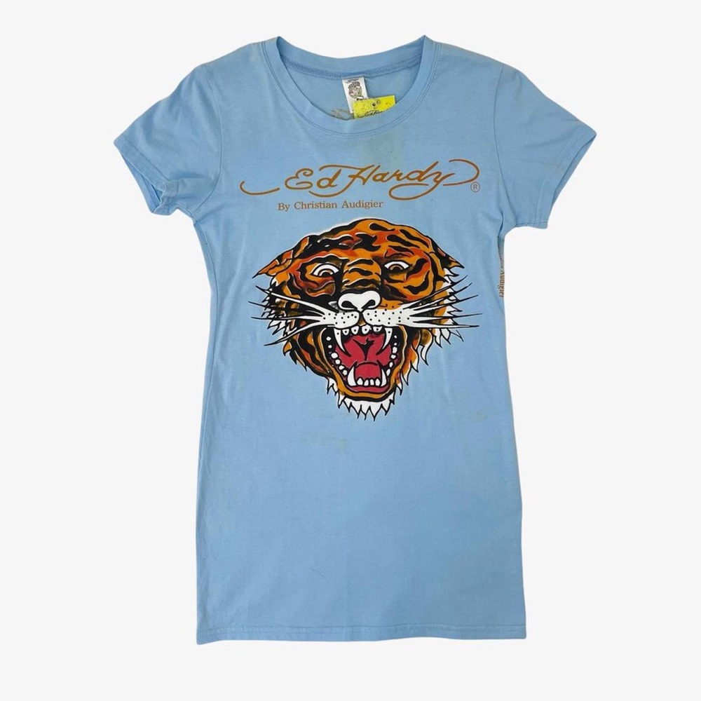 Blue Ed Hardy Tiger Graphic Tee